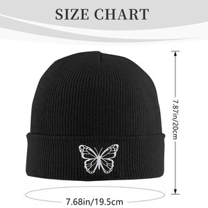Black Beanie <b>Hat</b> with White Butterfly Embroidery Unisex Winter <b>Warm</b> Cap Casual Style Adult Size 56-58CM - Product Image 4