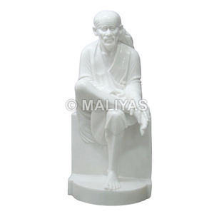 รูปปั้นหินอ่อนไซบาบาบาแบบพรีเมี่ยม | หินอ่อนสีขาวทำด้วยมือรูปเคารพของเชอร์ดิไซบาบาสำหรับวัดและบ้าน-มาลายาส - Product Image 1