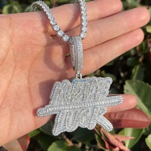 Round Brilliant Cut Moissanite Luxury Custom Two Tone 925 <b>Silver</b> Rhodium Plated Men's Hip Hop Charms <b>Initial</b> Letter <b>Pendant</b> - Product Image 3