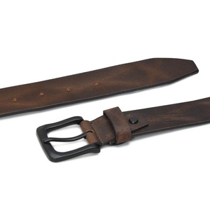 Cinturón Casual de Cuero Genuino para Hombre, Color Marrón Sólido, Acabado Envejecido, Cuero Resistente de Vaca, Hebilla de Pin, Cinturón Duradero para Hombre - Product Image 6