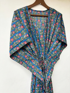 Nuevo Kaftán con Estampado Animal, Cuello en V, Cierre con Cordón, Manga Corta, Corte Ajustado, de Algodón Suave Indio, con Encaje, Largo Completo, para Mujer - Product Image 2