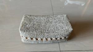 Indonesian's Best Seller Bohemian Rattan Beaded Box Rectangle Storage <b>Bin</b> With Shell Trim Plant Fiber Craft Decorative Organizer - Product Image 3