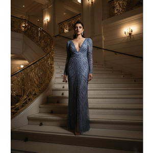 Vestido de noche vintage de encaje para mujer |   Vestido Formal Bordado a Mano con Lentejuelas para Eventos de Alfombra Roja, Galas y Ocasiones Elegantes - Product Image 4