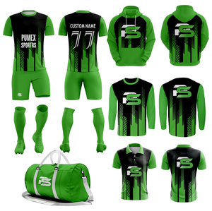 Conjunto de Uniforme de Fútbol y Camiseta de Fútbol Personalizada, Transpirable, Ligera, de Secado Rápido, Sublimada, Negra, de Manga Corta - Product Image 1