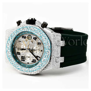 Montre analogique chronographe en quartz moissanite glacé avec bracelet en acier inoxydable, fermoir papillon, incrustation de diamants noirs ETA, style décontracté et luxueux - Product Image 4