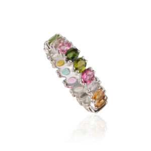 Factory High Grade 925 Sterling <b>Silver</b> Oval Cut Natural Multi Tourmaline Gemstone Full Eternity <b>Band</b> Unisex <b>Ring</b> - Product Image 3