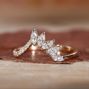 Marquise Moissanite Diamond Open <b>Ring</b> Leaf Wedding Band Anniversary IGI Certified Nature Inspired <b>Stacking</b> Dainty 14K Gold <b>Ring</b> - Product Image 2