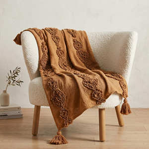 Plaid tufté 50x60 pouces en coton aspect lin, housse de canapé décorative à bords frangés, vente en gros - Product Image 3