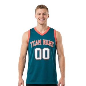 Ensemble de basket-ball pour hommes : Maillot sans manches à col en V et short uni ajusté avec bordure contrastante, nom du joueur et numéros d'équipe - Product Image 3