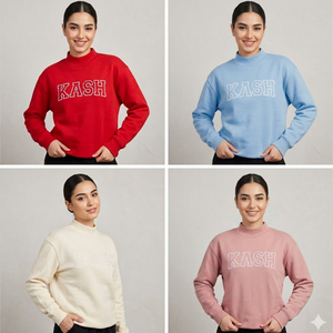 Sudadera de mujer Kash roja personalizada con etiqueta privada, apliques de guinga y bordados, de forro polar grueso y cuello alto simulado. - Product Image 5
