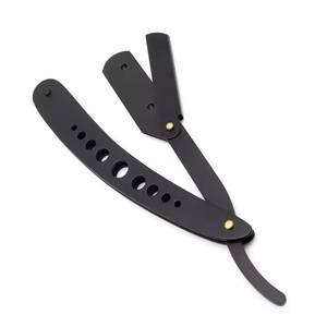 Black Straight <b>Razor</b> With Plastic Handle Stainless Steel <b>Blade</b> For Men Barber Shop Use <b>Single</b> <b>Blade</b> Shaving Tool - Product Image 3