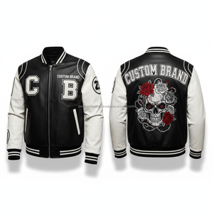 Veste universitaire personnalisée pour homme en PU noir et beige avec logo d'aigle brodé, numéro 18 sur le devant et le dos, tenue décontractée pour l'automne - Product Image 5