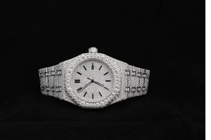 Montre de luxe pour hommes en acier inoxydable, 39mm, lunette en diamant, quartz, date, cristal saphir, fermoir pliant - Product Image 1