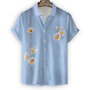 Camiseta de Manga Corta para Hombre, Estampado 3D de Margaritas y Crisantemos, 100% Algodón, Transpirable, Casual, de Verano, Talla Grande - Product Image 1