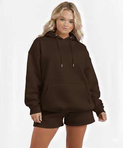 Conjunto de Sudadera con Capucha y Pantalones Cortos Casuales de Invierno para Mujer, 2 Piezas, Sólido, Transpirable, de Alta Calidad, para Uso Diario, Cómodo, OEM, ODM - Product Image 3