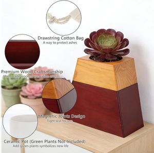 Pot de fleurs moderne en bois avec fermeture magnétique, support de plantes succulentes de bureau, urne à plantes artisanale pour les êtres chers - Product Image 6