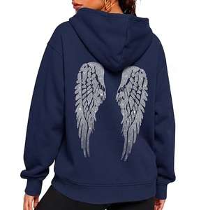 Heavyweight Drop Shoulder <b>Pink</b> Color Crystal Sequined Rhinestones <b>Hoodie</b> <b>Womens</b> Fleece Cotton Terry Glitter Rhinestones Hooded - Product Image 6
