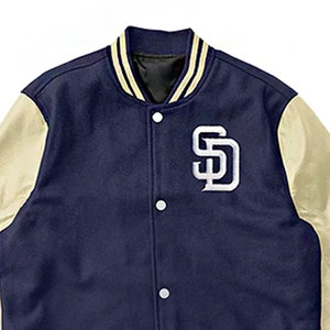 Custom Autumn Winter Striped Embroidery Patches Leather Sleeves Wool <b>Mens</b> Vintage Baseball Letterman Varsity Jackets For <b>Men</b> - Product Image 2