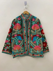 Bohemian <b>Vintage</b> Floral Embroidered Finished Velvet Cotton Reversible Thick Winter Suzani Overcoat <b>Jacket</b> - Product Image 1