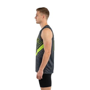 Ensemble de maillot de basket à col rond pour hommes avec ligne diagonale et imprimé à pois, haut d'équipe sans manches, short uni, nom et numéro personnalisés - Product Image 5