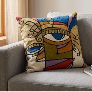 Housse de coussin décorative carrée moderne à motif géométrique brodé, lavable, design textile artistique motif œil – Meilleur prix - Product Image 3