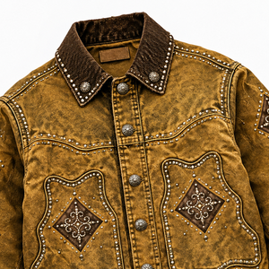 Custom Vintage Studded <b>Western</b> Denim <b>Jacket</b> Premium Washed Cowboy Style Casual Fashion Outerwear For Unisex - Product Image 3