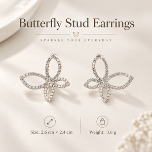 Boucles d'oreilles papillon scintillantes XH pour femmes, clous d'oreilles papillon ajourés, entièrement ornés de strass et de cristaux, bijoux de mode, cadeau - Product Image 2