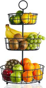 Support à fruits rustique de style ferme à 3 niveaux en fil métallique avec poignée, noir mat, pour fruits et légumes, idéal pour comptoir de cuisine et salle à manger - Product Image 6