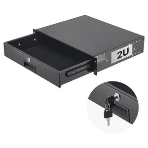 2U Rack Mount Server Cabinet Case <b>Lockable</b> with Sliding <b>Drawer</b> 50 Lbs Max Load-Bearing Cable Management Hole - Product Image 1