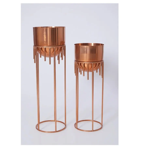 Wholesale Manufacturer of Garden Accessories Home Decoration Handmade Brass Metal Copper Finished Planter <b>Pot</b> with <b>Stand</b> - Product Image 1