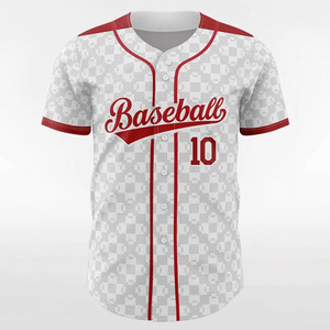 Baseball Jersey White Red <b>Checkered</b> Pattern Short Sleeve Button Front Moisture Wicking Unisex Adult Sport Wear Baseball Jersey - Product Image 2
