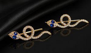 925 Sterling <b>Silver</b> Gold Plated Snake Sapphire Gemstone Dainty Minimalist <b>Earrings</b> For Women - Product Image 3