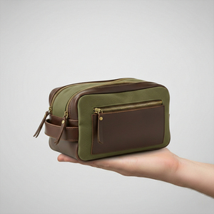 Classic Canvas Leather Toiletry Bag Rectangle Shape Brass Zipper Durable Travel Storage Bathroom Use 1-3L Capacity - Product Image 4