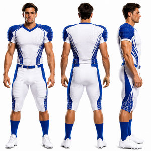 Uniforme de football américain moderne pour hommes, blanc et bleu, imprimé par sublimation, respirant, en polyester, coupe athlétique pour adultes - Product Image 1