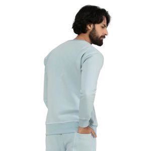Sweat-shirt à col rond bleu clair pour homme, pull décontracté en coton à manches longues, haut en molleton, vêtements en gros - Product Image 6