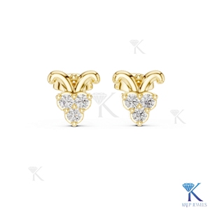 Lab Grown Diamond Luxury Ornate Scroll Crest <b>Stud</b> Earrings 3 Stone Cluster 14K 18K Solid Gold Women's Jewelry Wedding - Product Image 4
