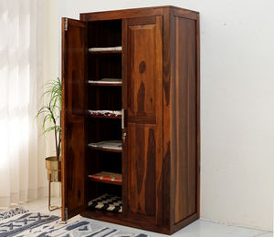 Organisateur de placard Nixon en bois massif, armoire à 2 portes (fini miel), armoire de chambre à coucher en bois avec 6 étagères de rangement - Product Image 3
