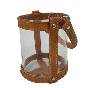 <b>Small</b> Size Full <b>Glass</b> Made Lantern For Home Villas Floor & Table Top Lighting Decorative Use Lantern With Leather Cover - Product Image 1