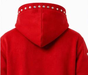 Sweat-shirt à capuche surdimensionné rouge pour homme, broderie de logo WSI en strass, streetwear, polaire, 100% coton, vêtements d'hiver - Product Image 5