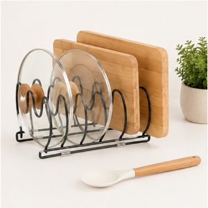 Pot and Pan Organizer Rack for Kitchen Cabinet Metal Cookware Storage with 6+ Slots for Frying Pans Lids and <b>Bakeware</b> - Product Image 4