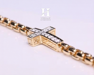 สร้อยข้อมือทองคำ 14K สุดหรูสำหรับผู้ชาย ประดับเพชรเพทายเต็มวง พร้อมจี้รูปกางเขน สไตล์ศาสนา ดีไซน์โซ่กลมหนา - Product Image 5