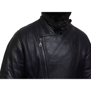 Blouson moto en cuir PU noir pour homme, col montant, fermeture éclair, coupe ajustée, pour l'automne, manches classiques, couleur unie - Product Image 6
