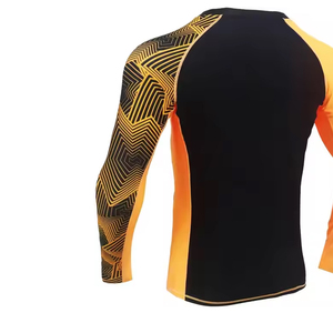 Men's Full Sleeve Rash Guard Black <b>Orange</b> Geometric Print Quick Dry Spandex Polyester Workout Shirt Long Sleeve - Product Image 2