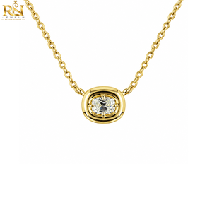 <b>Old</b> Mine Cushion Cut Lab Grown Diamond Bezel Solitaire Pendant <b>Necklace</b> Antique Style Chain | Solid Gold 9K 14K 18K <b>Fine</b> <b>Jewelry</b> - Product Image 1