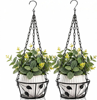 Panier suspendu décoratif pour plantes avec suspension à chaîne, accent feuille, cadre métallique pour balcon intérieur/extérieur, jardin, pot de fleurs