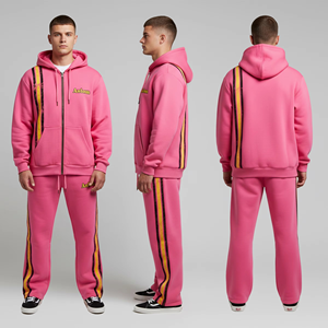 Tracksuit High Quality Mens Street Blank <b>Hoodies</b> Custom Cotton French Terry Distressed Embroidery Patch Sweat Suits - Product Image 2