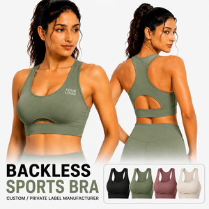 Custom Women Backless Sports Bra Seamless Yoga Fitness Crop Top Workout Gym Wear Private Label OEM ODM Manufacturer - Product Image 1