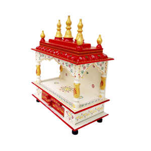 แท่นบูชาไม้พูจาแมนเดอร์สีแดงและสีทองพร้อมถาดสำหรับตกแต่งบ้านที่หรูหรา - Product Image 6