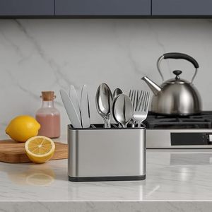 Porta Cubiertos Rectangular de Acero Inoxidable, Organizador de Cubiertos a Prueba de Polvo, Diseño Minimalista, Tipo Vertical, para Cocina - Product Image 1