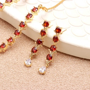 Garnet Red <b>Necklace</b> Set 22K Gold Plated Brass Classic Minimal Gemstone Jewelry Wholesale Supplier Manufacturer - Product Image 2